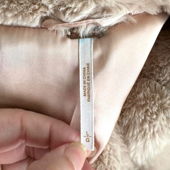 Free People Apricot Kate Faux Fur Double Breasted Overcoat Women's Size L - Picture 9 of 11